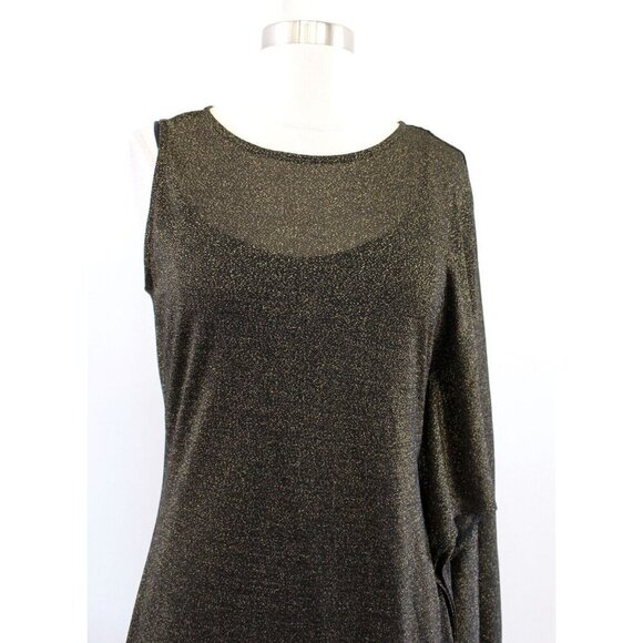 BNWT Ted Baker London Monyca Black Gold Metallic One Shoulder Draped Dress - Picture 3 of 16